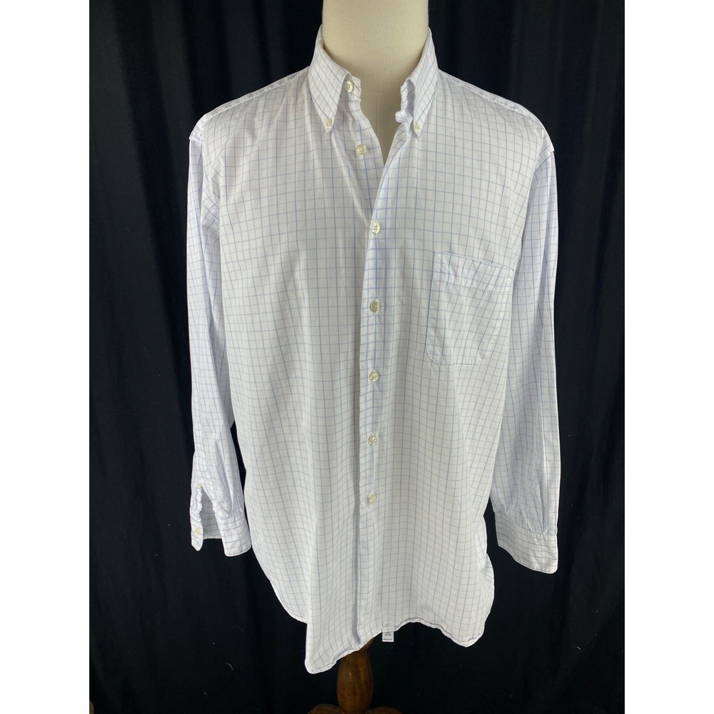 Aquascutum London Mens 17.5 35 Check Plaid Striped Dress Shirt Long Sleeve